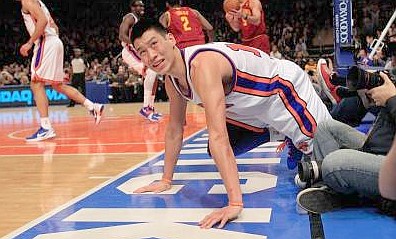 Lin-possible: Lin picks himself up against the Cleveland Cavaliers at Madison Square Garden. Lins favourite quote is suffering produces character, and character produces hope, and hope does not disappoint us. AFP 