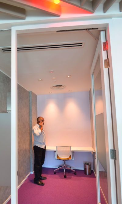 These cubicles lets Maxis employees get some privacy for confidential phone calls or work.